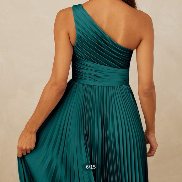 Azazie One Shoulder Teal Pleated Dress - Picture 8 of 8